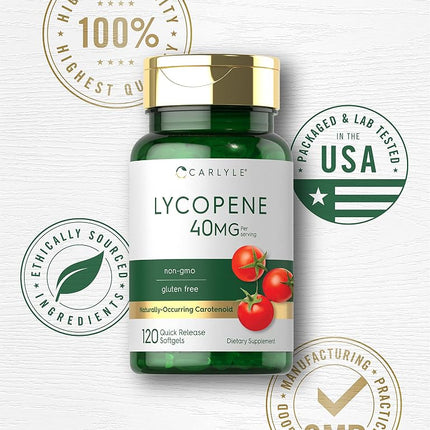 Lycopene | 40mg | 120 Softgels | Non-GMO & Gluten Free Supplement | by Carlyle