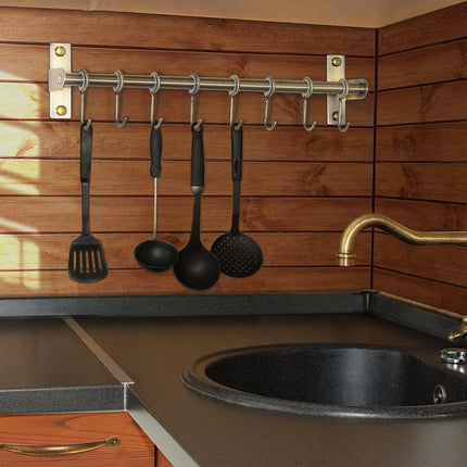 Dseap Kitchen Hooks for Hanging Utensils, Hanging Pot Rack, Kitchen Utensil Hanger Rail with 8 Hooks for Pots Pans, Spoons, Mugs, Wall Mounted, Stainless Steel, Bronze, Pack of 2