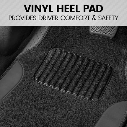 BDK Floor Mats for Cars, Two-Tone Carpet Car Floor Mats with Faux Leather Accents, Automotive Floor Mat Set with Built-In Heel Pad, Stylish Interior Car Accessories (Gray)