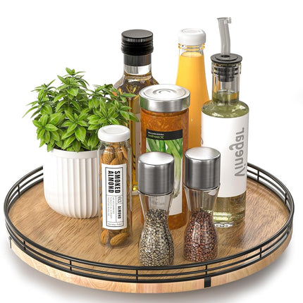 AMH 13-Inch Farmhouse Oak Lazy Susan Organizer for