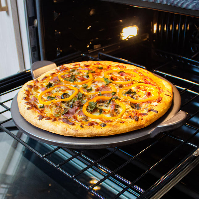Piedra para Pizza Redonda Glaseada con Asas para Horno y Parrilla Old Stone Pizza Kitchen, 33 cm