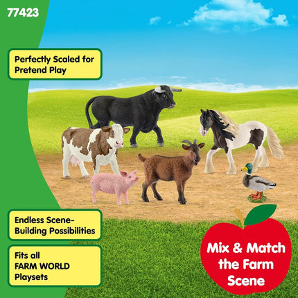 SCHLEICH Farm World 77423 Farm Horse, Cow, Bull, Goat, Duck and Pig - 6-Piece Animal Play Set, Realistic, Robust Animal Figures, Farm Toy for Children from 3 Years