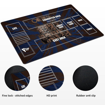 Extalas Playmat for One Piece Card Game with Damage Counters & Professional Storage Bag, 24x14 Inches TCG Gaming Mat with Non-Slip Rubber and Zones for Single Player (Black1)