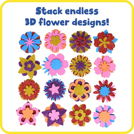 Ready 2 Learn Glitter and Foam Stickers - Stacking Flowers - Pack of 144-6 Colors - 24 Shapes - Kids Self-Adhesive Stickers - Cards, Laptops, Crafts