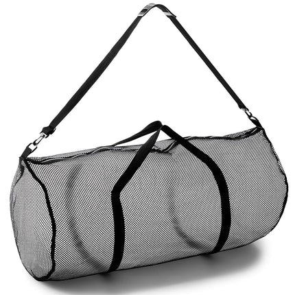 Champion Sports Mesh Duffle Bag with Zipper and Adjustable Shoulder Strap, 15” x 36”, Black - Multipurpose, Oversized Gym Bag for Equipment, Sports Gear, Laundry - Breathable Mesh Scuba and Travel Bag