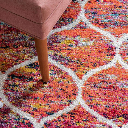 Tapis de surface Unique Loom Trellis Frieze Collection - Arrondi (3' Carré, Multi/Noir)