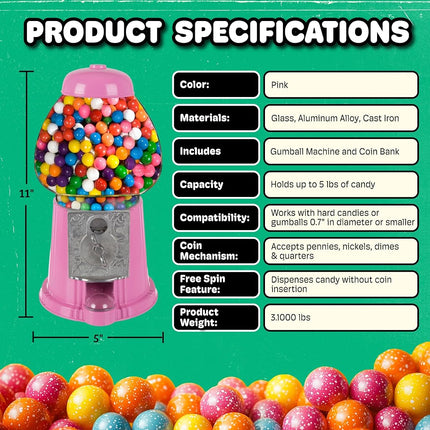 Great Northern Popcorn Mini Gumball Machine, Pink, 11"