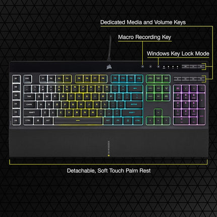 Corsair K55 RGB PRO Wired Gaming Keyboard Membrane � IP42 Anti-Dust and Overflow � 6 Macro Keys with Elgato Integration � Compatible with iCUE � QWERTY NA � PC, Mac, Xbox � Black
