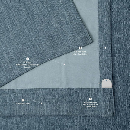 HPD Half Price Drapes Cortinas de oscurecimiento de imitación lino - 84 pulgadas de largo, cortinas de lino de lujo extra anchas para dormitorio y sala de estar (1 panel), 100W x 84L, Reverie Blue