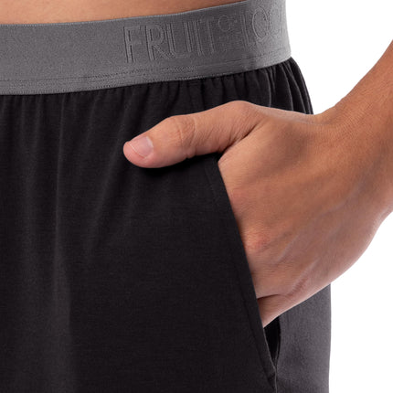 Fruit of the Loom mens 360 Stretch Short Sleeve V-neck Top and Short Sleep Pajama Set, Black, M