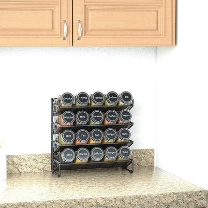 SpaceAid Spice Rack Organizer with 20 Spice Jars, 386 Spice Labels, Chalk Marker and Funnel Set for Cabinet, Countertop, Pantry, Cabinet or Door and Wall Mounted - 20 Jars, 25cm W × 27.5cm H