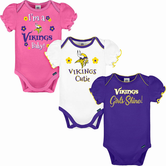 NFL baby girls 3 Pack Short Sleeve Bodysuit infant