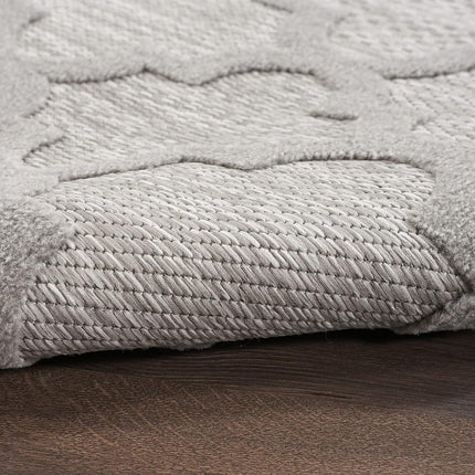 Alfombra de área Nourison Easy Care para interior/exterior gris plateado de 5' x 7', marroquí, enrejado, dormitorio, sala de estar, patio trasero, terraza, patio, fácil de limpiar, no suelta pelo