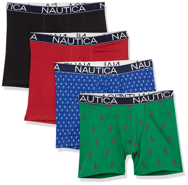 Nautica Men's Cotton Stretch 4 Pack Boxer Brief, B