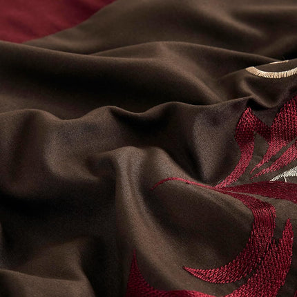 Chezmoi Collection Napa 7-Piece Luxury Leaves Scroll Embroidery Bedding Comforter Set (Queen, Burgundy/Taupe/Brown)
