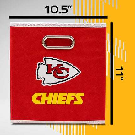 Franklin Sports Kansas City Chiefs NFL Storage Bin - Collapsible Cube Container + Basket - NFL Office, Bedroom + Living Room Décor - Folding Storage Bin for Football Fans - 11"x11"