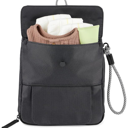 Skip Hop Travel Baby Changing Pad with Easy-Clean Surface, Wipes Pocket, Diaper Storage, Disposable Bag Dispenser and Magnetic Wipes Pocket, Clean Slate, Black