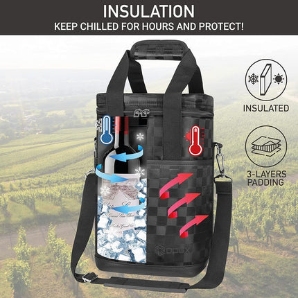opux Wine Bag, 4 Bottle Wine Cooler Bag, Insulated Wine Tote Carrier for Travel Picnic BYOB, Leakproof Padded Portable Wine Bottle Bag for Wine Lovers Gift Women Men Christmas (Black Square)