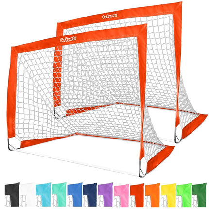 GoSports Team Tone 4 ft x 3 ft Portable Soccer Goals for Kids - Set of 2 Pop Up Nets for Backyard - Red