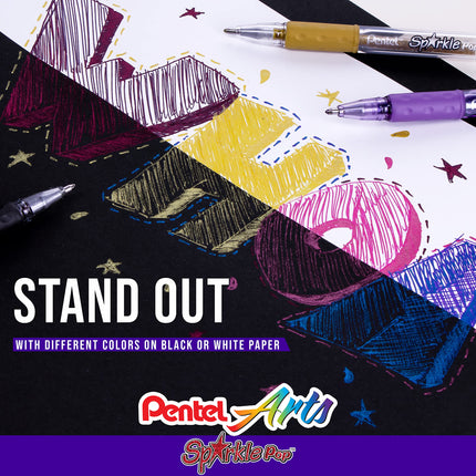 Bolígrafo de gel metálico Pentel Sparkle Pop, (1.0mm) Trazo grueso, Oro, Caja de 12 bolígrafos (K91-DX)