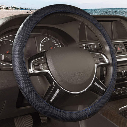 Funda para Volante de Doble Material de Piel Sintética y Silicona Antideslizante FH Group FH2020BLUE, Protección Máxima y Flexible, Ajuste Universal para la Mayoría de Coches, Camionetas, SUVs y Furgonetas