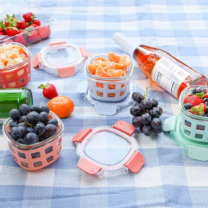 Ello Duraglass Paquete de 4 recipientes de vidrio reutilizables de 2 tazas con tapas a prueba de fugas y fundas protectoras de silicona | Perfectos para avena nocturna, refrigerios, yogur | Sin BPA | Aptos para lavavajillas | Melón