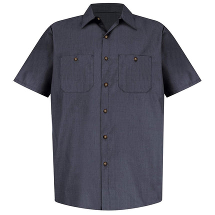 Red Kap Men's Geometric Micro-Check Work Shirt, Blue/Charcoal, Short Sleeve 2X-Large