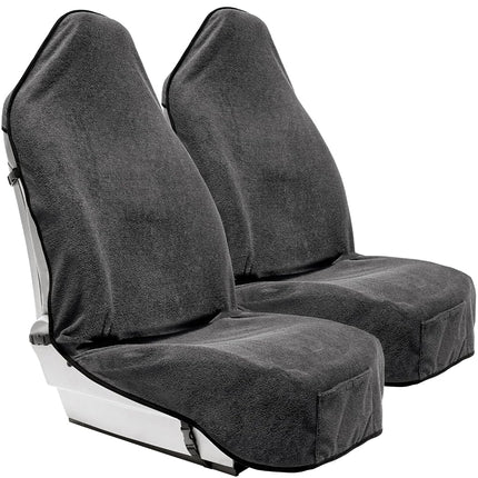 Season Guard Terry Cloth Sweat Towel Seat Cover; Carseat Towel Protector; Great for Gym Workout; Waterproof; Universal Fit for Car SUV Van Truck; EZ fit; Non Slip Grip; Machine Washable; 2pc Grey