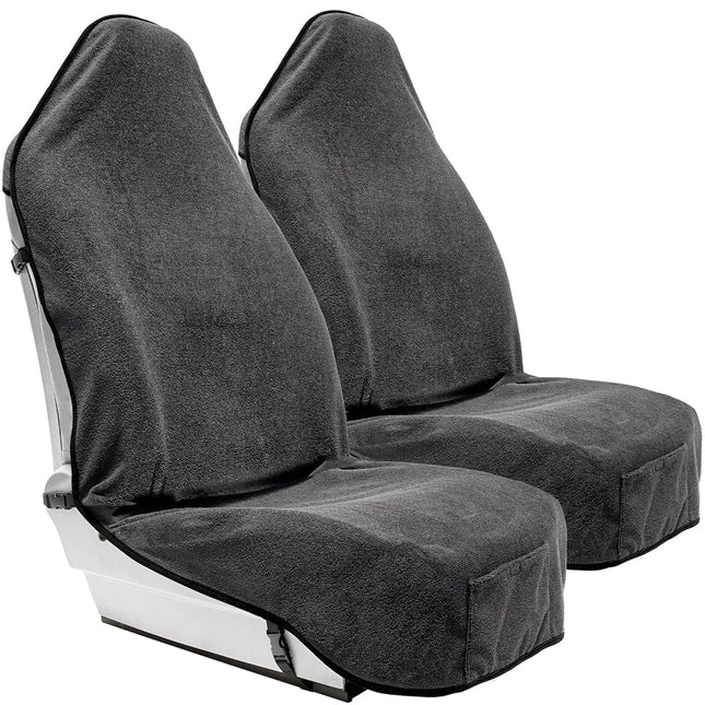 Season Guard Terry Cloth Sweat Towel Seat Cover; Carseat Towel Protector; Great for Gym Workout; Waterproof; Universal Fit for Car SUV Van Truck; EZ fit; Non Slip Grip; Machine Washable; 2pc Grey
