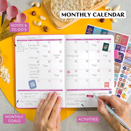 Legend Wellness Planner & Food Journal – Daily Diet & Health Journal with Weight Loss, Measurement & Exercise Trackers – Lifestyle & Nutrition Diary – Lasts 6 Months, A5 size – Hot Pink