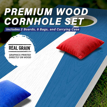 GoSports 4 x 2 ft Regulation Size Wood Cornhole Board Set - Tropical Beach Design, Includes 2 Boards, 8 Bean Bags, Carrying Case and Game Rules