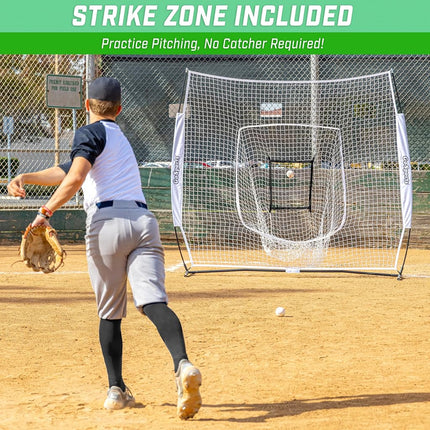 GoSports Team Tone 7 ft x 7 ft Baseball & Softball Practice Hitting & Pitching Net in Team Colors - White