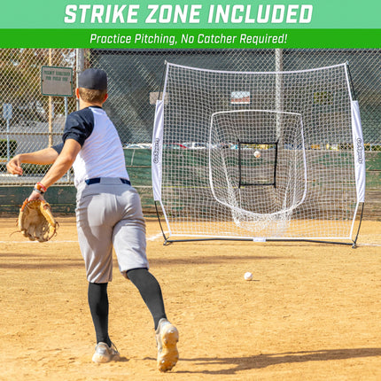 GoSports Team Tone 7 ft x 7 ft Baseball & Softball Practice Hitting & Pitching Net in Team Colors - White