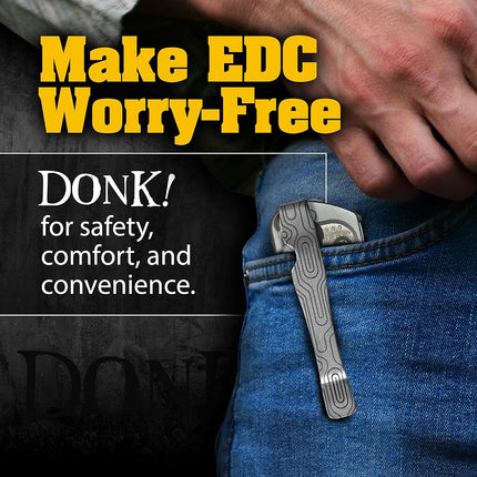 Donk! Pocket Clip for Leatherman Wave, Wave Plus+, Alpha, Surge & Charge AL, ALX, Ti, XTi - Titanium TC4 - Custom Designs - Quick Release - Extra Carry Options 'Norwegian Wood’