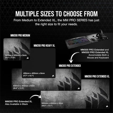 Corsair MM300 PRO Premium Spill-Proof, Stain-Resistant Cloth Gaming Mouse Pad (36 x 30 cm Surface, Micro-Weave Fabric, 3 mm Thick Plush Rubber, Durable Anti-Fray Edges) Medium, Black/Grey