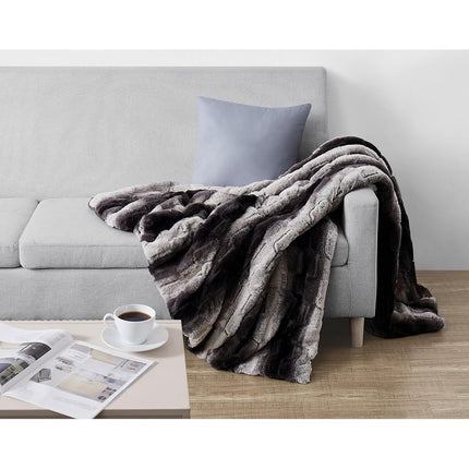 Christian Siriano Black Faux Fur Throw in Gift Box, Black and Brown Polyester, 1-Piece Giftable Throw Blanket, Oeko-TEX Certified Confidence