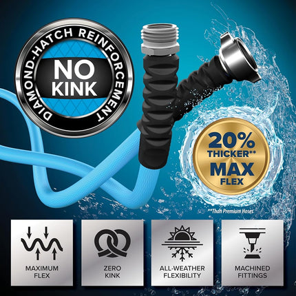 Camco EVOFlex 35-Ft RV Drinking Water Hose - Features Extra Flexible Design w/Stainless Steel Strain Relief Ends - Lead-Free, BPA-Free and Phthalate-Free - 5/8” Inside Diameter (22595)