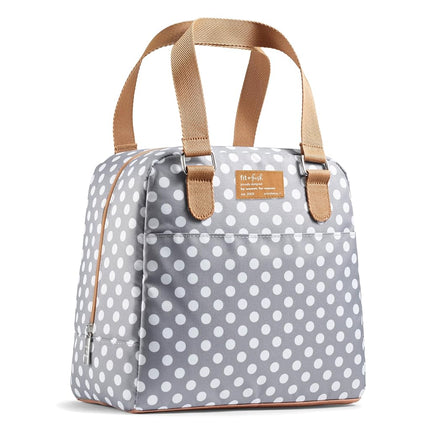 Sac à déjeuner Fit & Fresh pour femmes, sac à déjeuner isotherme pour femmes pour le travail, grande boîte à déjeuner étanche et résistante aux taches pour femmes avec récipients, fermeture éclair Minneola Bag Grey Dot