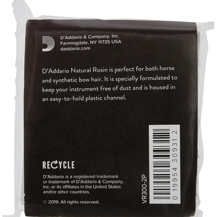 D'Addario Natural Bow Rosin for Viola, Violin & Cello, Dark, Pack of 2