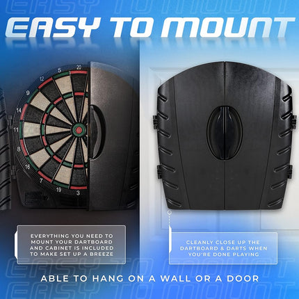 Franklin Sports Soft Tip Electronic Dartboard Set - Digital Scoreboard + Cabinet - Adult Soft Tip Darts Set (6 Darts Included) - FS3000