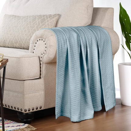 Superior Diamond Weave Blanket, 100% Cotton Cover for Home, Couch, Bed, Soft, Warm Blankets, Boho Aesthetic, Comfy, Cozy, and Cute Covers, Decorative Bedding Essentials, Throw, Aqua