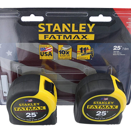 Stanley FMHT74038 Two Pack of Fatmax Easy-Read 25 Foot Tape Measures with Polyester Coated Nylon Blades