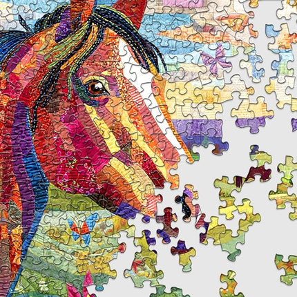 Springbok Patchwork Pony 1000 Piece Puzzle for Adults - Stunning Mosaic-Style Horse Puzzle Set in a Colorful, Blooming Meadow with Butterflies.