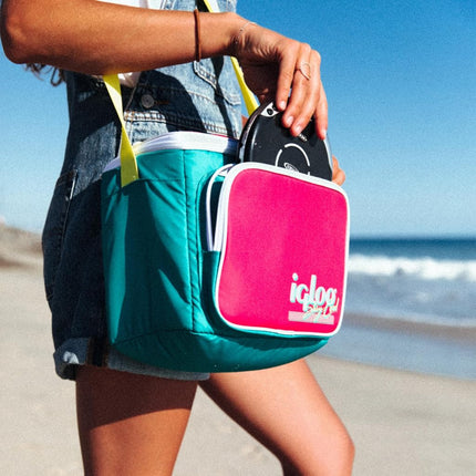 Igloo 90s Retro Collection Square Lunch Box Cooler with Front Pocket and Adjustable Strap, Neon