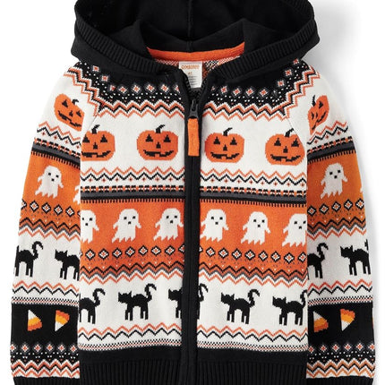 Gymboree Boys' and Toddler Long Sleeve Zip Front Hooded Sweater, Spooky Fairisle, 7