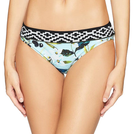 Parte inferior de bikini La Blanca para mujer, estándar, con banda en la cadera, azul/floral/negro/blanco, 16