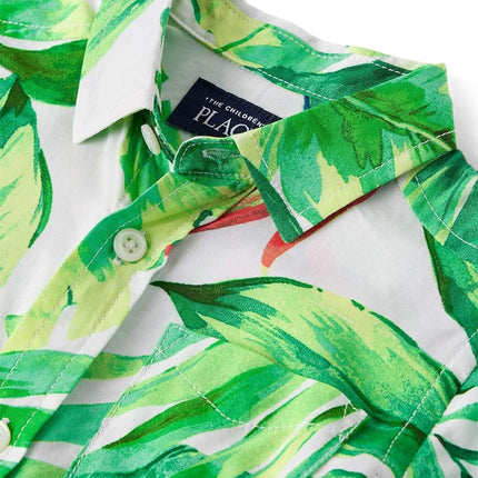 The Children's Place Boys' and Toddler Poplin Short Sleeve Button Down Shirt, Applemint, 3T