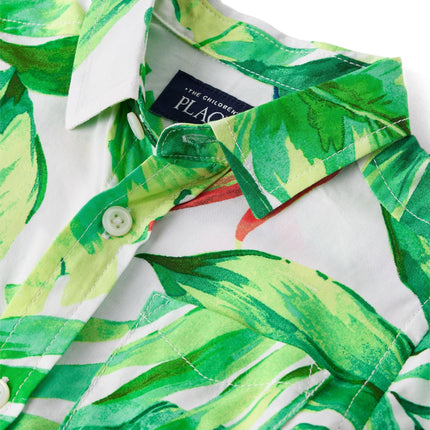 The Children's Place Boys' and Toddler Poplin Short Sleeve Button Down Shirt, Applemint, 4T
