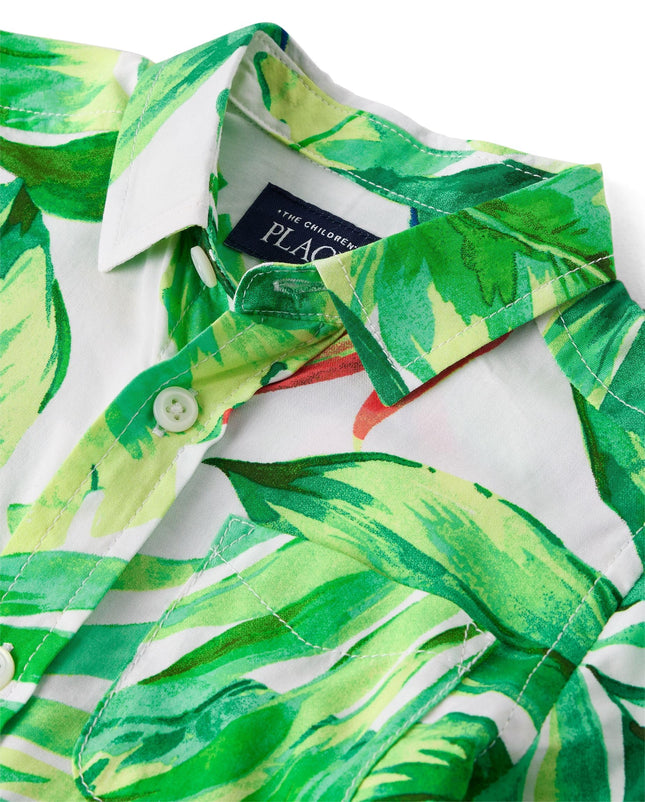 The Children's Place Baby Boys' and Toddler Poplin Short Sleeve Button Down Shirt, Applemint, 9-12 Months
