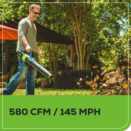 Cortacésped eléctrico inalámbrico (autopropulsado) sin escobillas de 21" y 80 V de Greenworks + soplador de hojas axial (580 CFM) (más de 75 herramientas compatibles), batería de 4.0 Ah y cargador rápido de 60 minutos, verde y negro